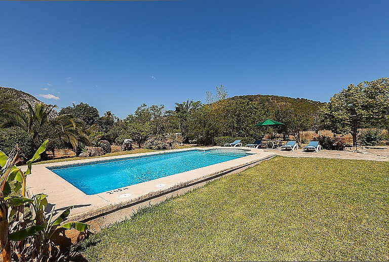 Rasen Pool Berge Himmel