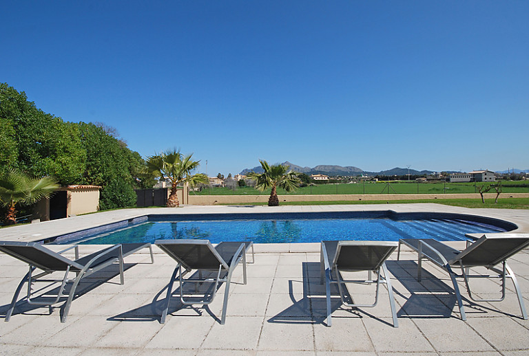 Himmel Pool Sonnenliegen Büsche