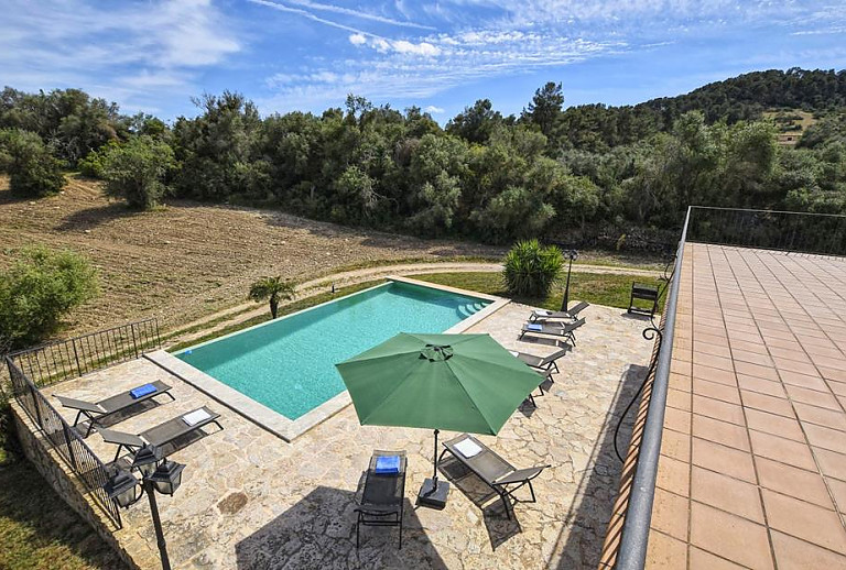 Überdachte Terrasse mit Blick in den Garten