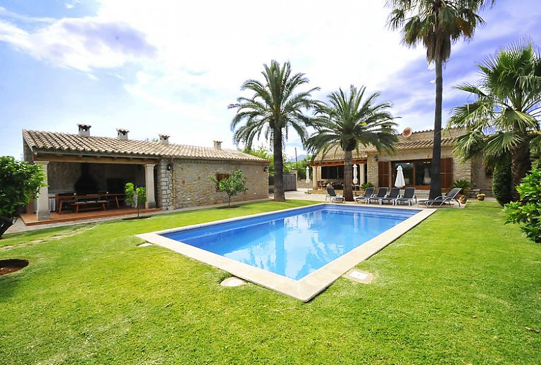 Garten mit Palmen am Pool vor der Finca